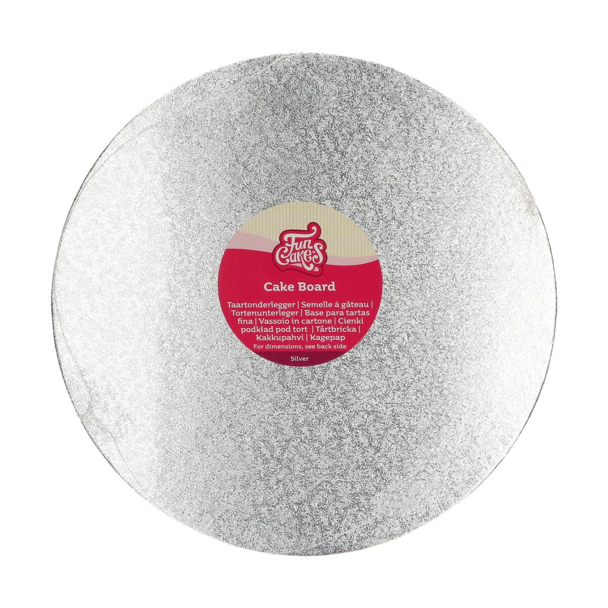 Rond zilveren FunCakes cake board van 30,5 cm, dunne onderlegger voor taart of koekjesproject