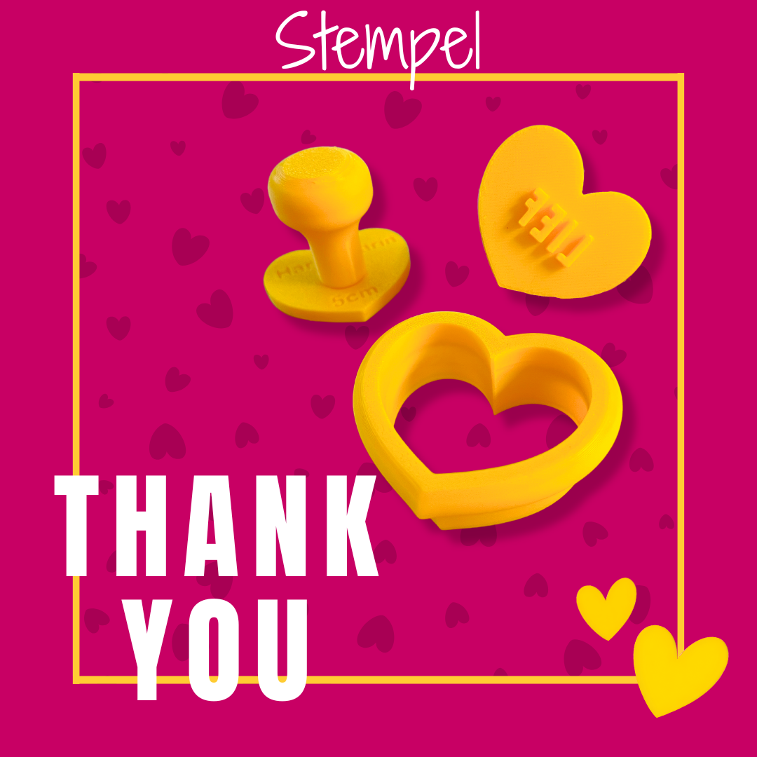Koekjesstempel Thank you in hartvorm voor fondant en royal icing koekjes met bedanktekst