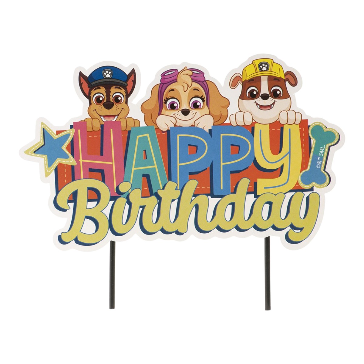 Dekora Paw Patrol taarttopper met Happy Birthday tekst, ca. 17x15 cm