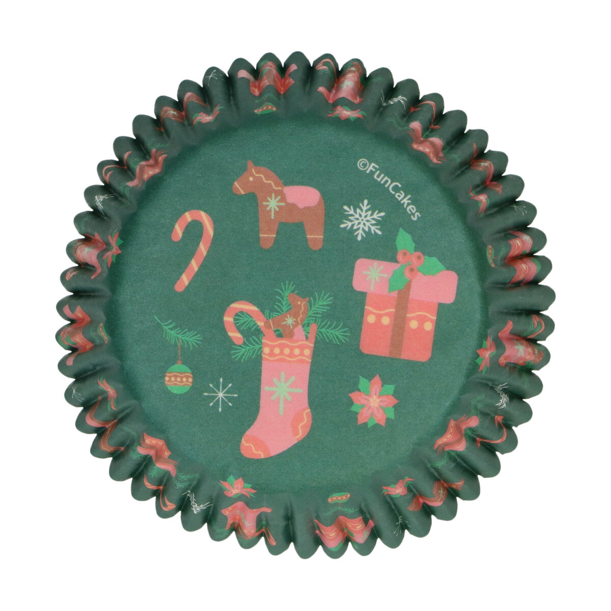 Stapel groene FunCakes cupcakevormpjes Sweet Christmas met kerstmotief