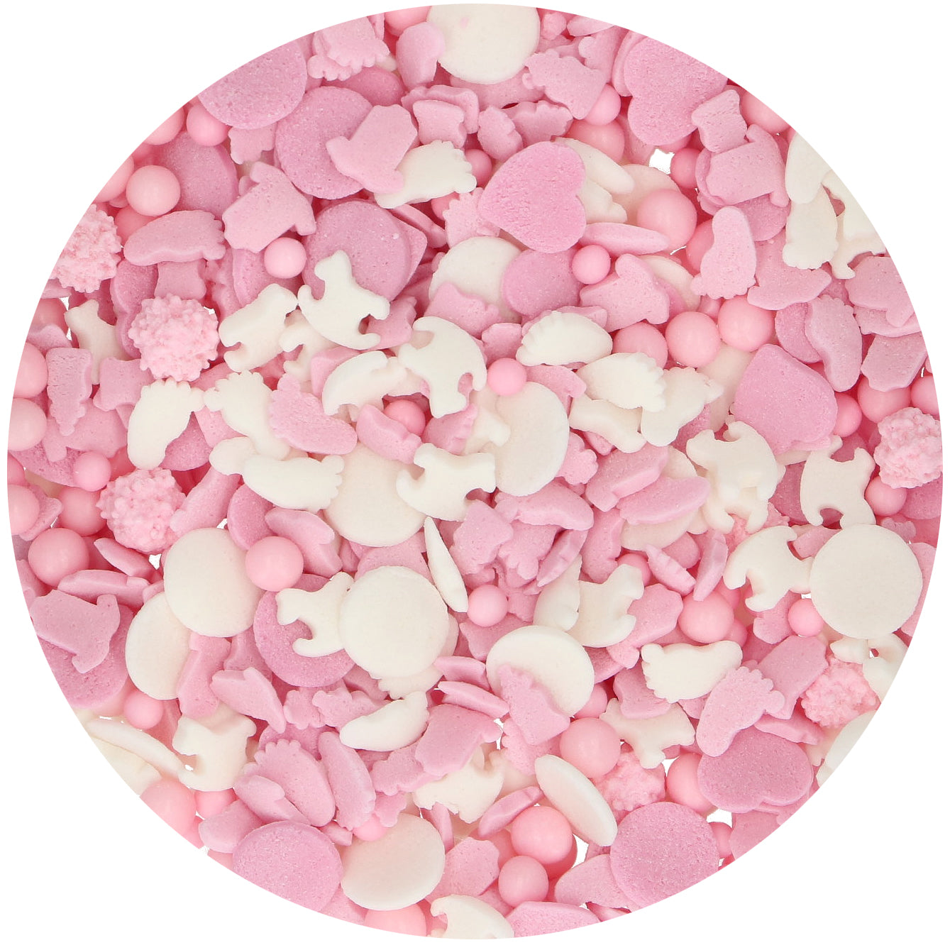 FunCakes Sprinkle Medley Baby Roze van dichtbij, roze en witte sprinkles