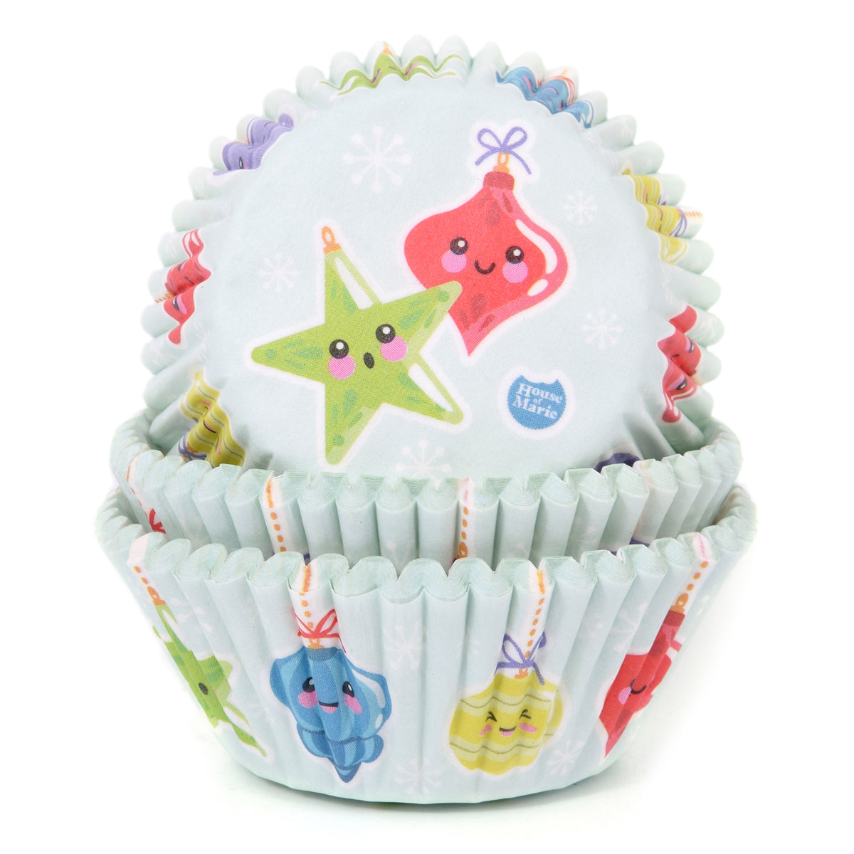 House of Marie kerstbal cupcakevormpjes met kerstballen-print, 50 stuks