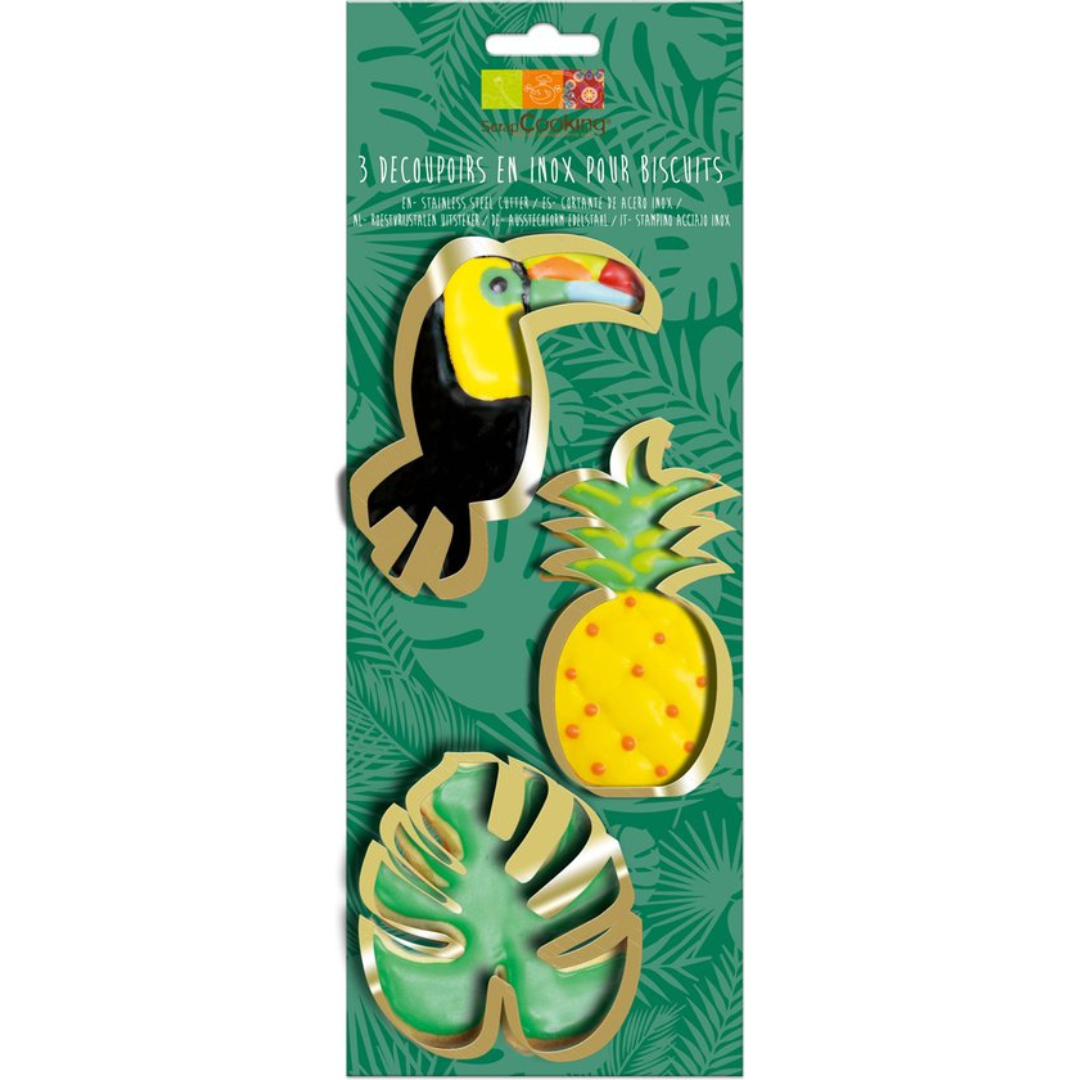 ScrapCooking set van 3 tropische uitstekers in goud: blad, ananas en toekan