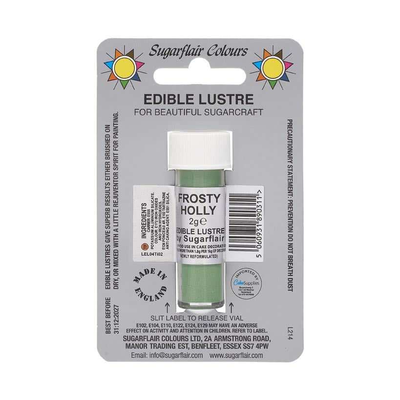 Potje Sugarflair Edible Lustre Frosty Holly, groene eetbare glansdust van 2 gram
