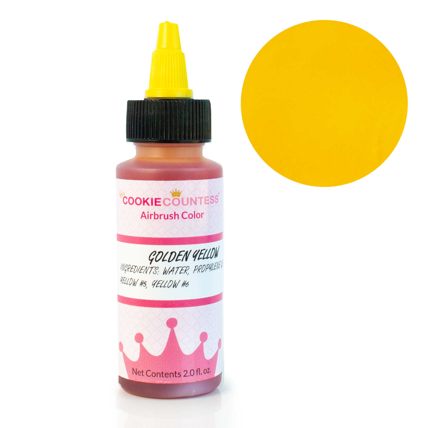 Flesje The Cookie Countess Golden Yellow airbrush kleurstof geel op waterbasis, 59 ml