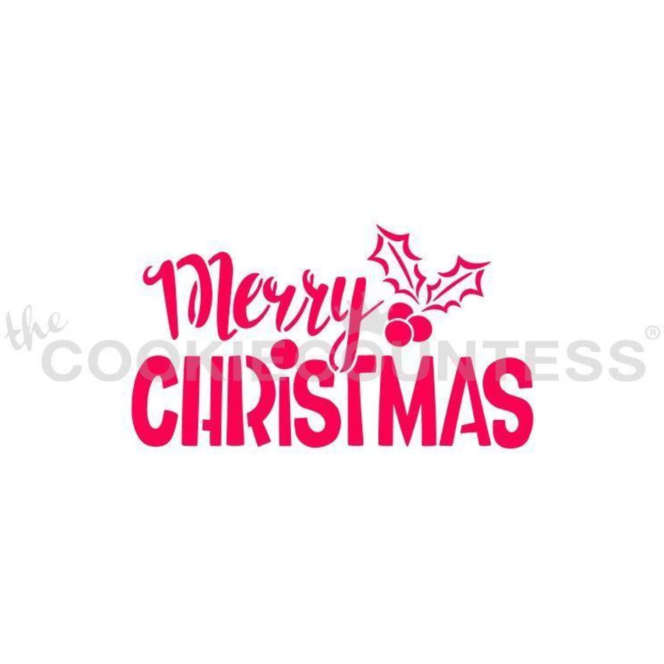 Merry Christmas tekst-stencil van The Cookie Countess voor het decoreren van kerstkoekjes