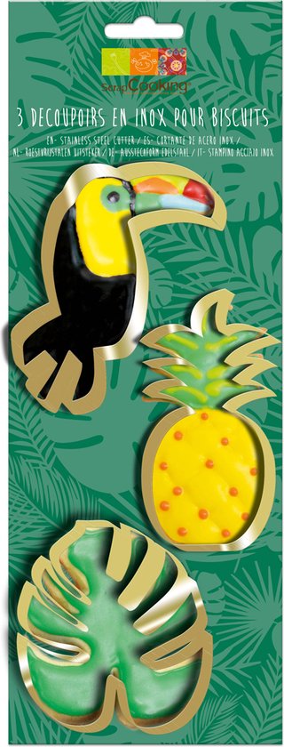 ScrapCooking set van 3 tropische uitstekers in goud: blad, ananas en toekan