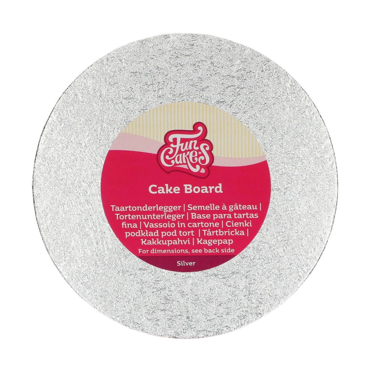 Rond zilveren cake board van 17,5 cm met label, stevige onderplaat voor taart of koekjespresentatie