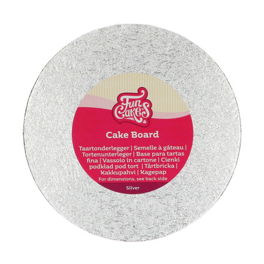 Rond zilveren cake board van 17,5 cm met label, stevige onderplaat voor taart of koekjespresentatie