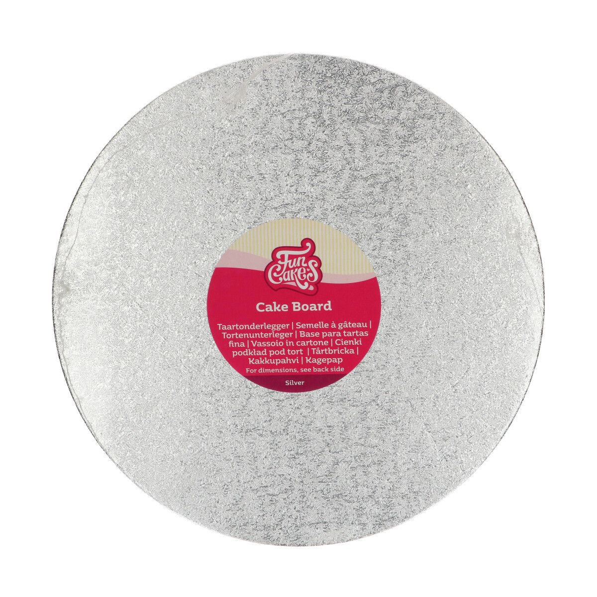 Rond zilveren FunCakes cake board van 27,5 cm, dunne onderlegger voor taart of koekjesproject