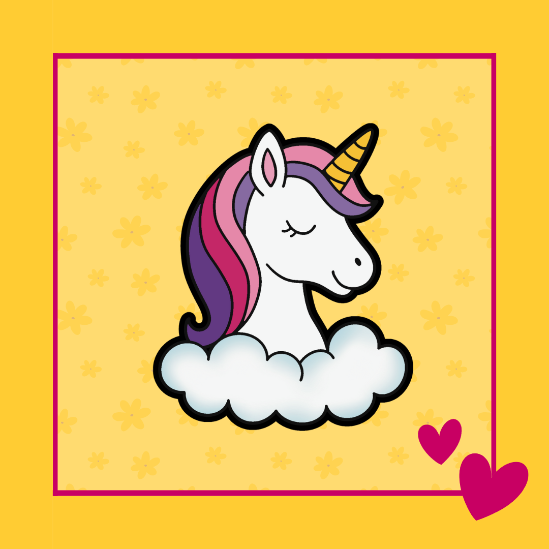 Illustratie van een unicorn met wolk die dient als voorbeeld voor de Cloudy Unicorn koekjesuitsteker