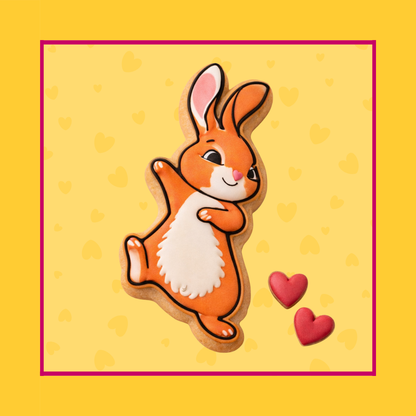Dancing Bunny koekje versierd met royal icing als voorbeeld van de uitsteker