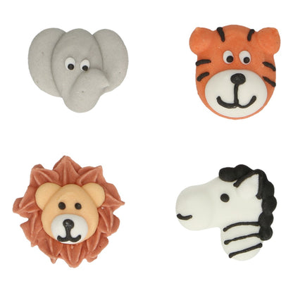 Eetbare FunCakes safari-dieren van dichtbij: leeuw, aap en zebra