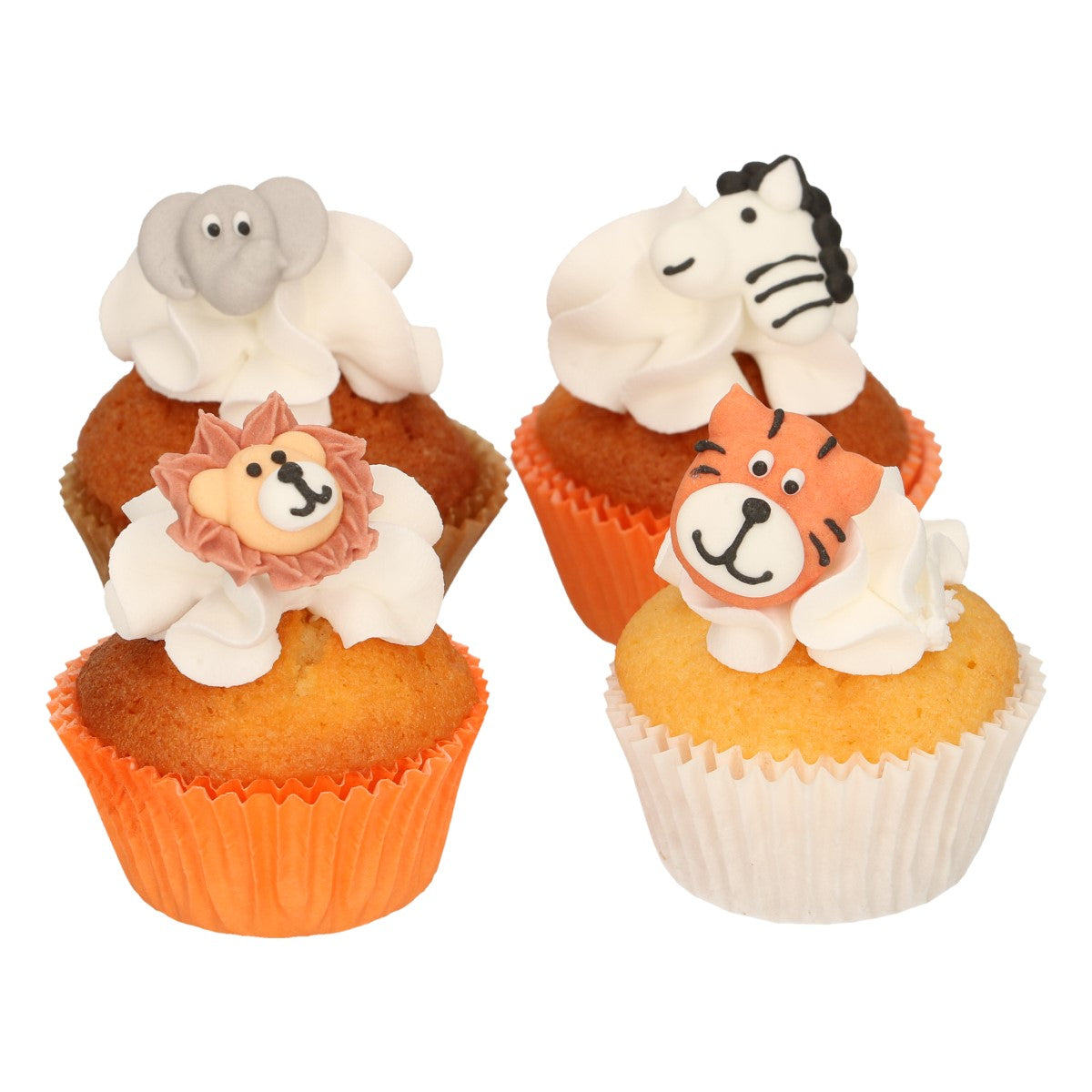 Cupcakes versierd met FunCakes safari-dierdecoraties