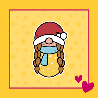 Girly Gnome uitsteker voor koekjes met vlechten en kerstmuts