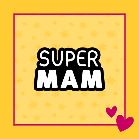 Tekst stempel Super mam voor het decoreren van Moederdag koekjes met fondant of royal icing