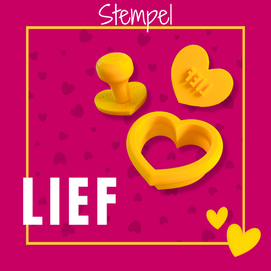 Koekjesstempel met tekst lief in hartvorm inclusief bijpassende hart uitsteker voor fondant en royal icing koekjes