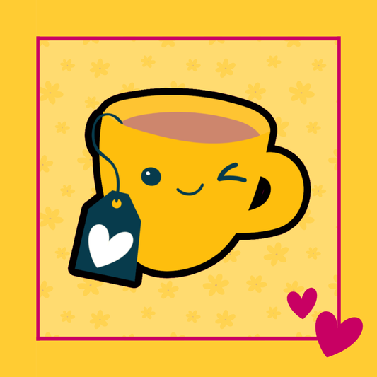 Teacup uitsteker voor koekjes in de vorm van een theekop met label