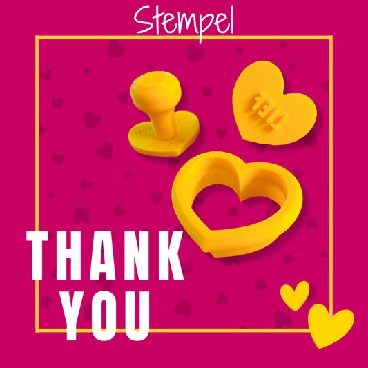 Koekjesstempel Thank you in hartvorm voor fondant en royal icing koekjes met bedanktekst