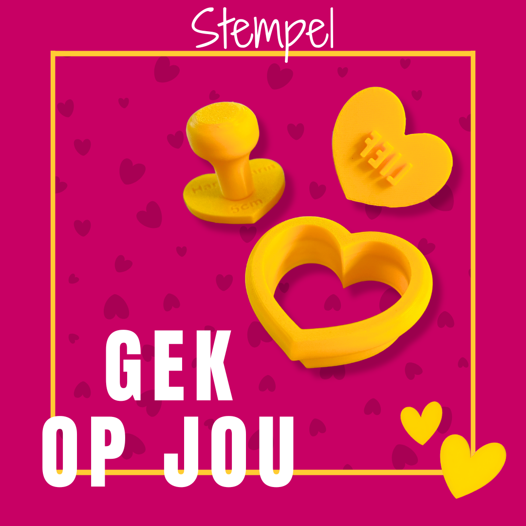 Koekjesstempel Gek op jou in hartvorm voor fondant en royal icing koekjes met liefdestekst