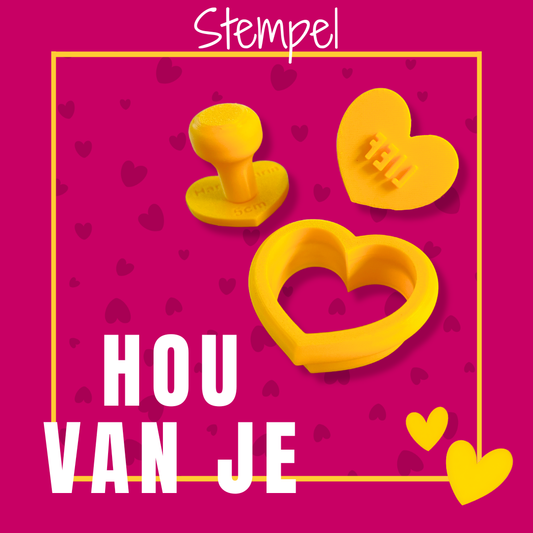 Koekjesstempel Hou van je in hartvorm voor fondant en royal icing koekjes met liefdestekst