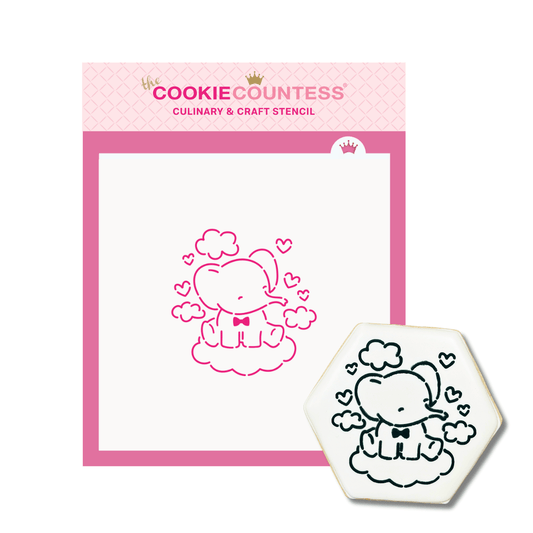 The Cookie Countess - Baby Elephant with Hearts PYO stencil