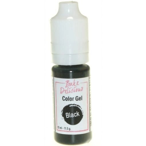 Bake Delicious Color Gel Black, flesje zwarte voedingskleurstof gel van 10 ml voor het kleuren van royal icing, fondant en koekjesdeeg