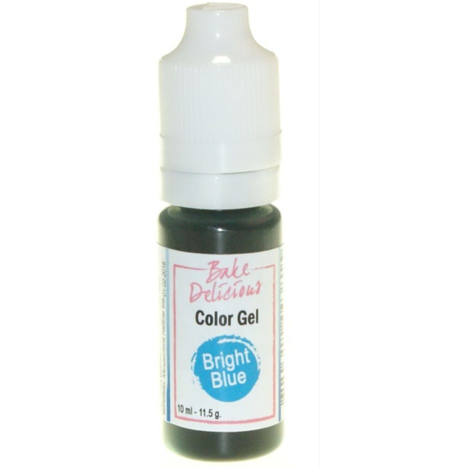 Bake Delicious Color Gel Bright Blue, knijpflesje felblauwe gel kleurstof van 10 ml voor royal icing, fondant en koekjesdeeg
