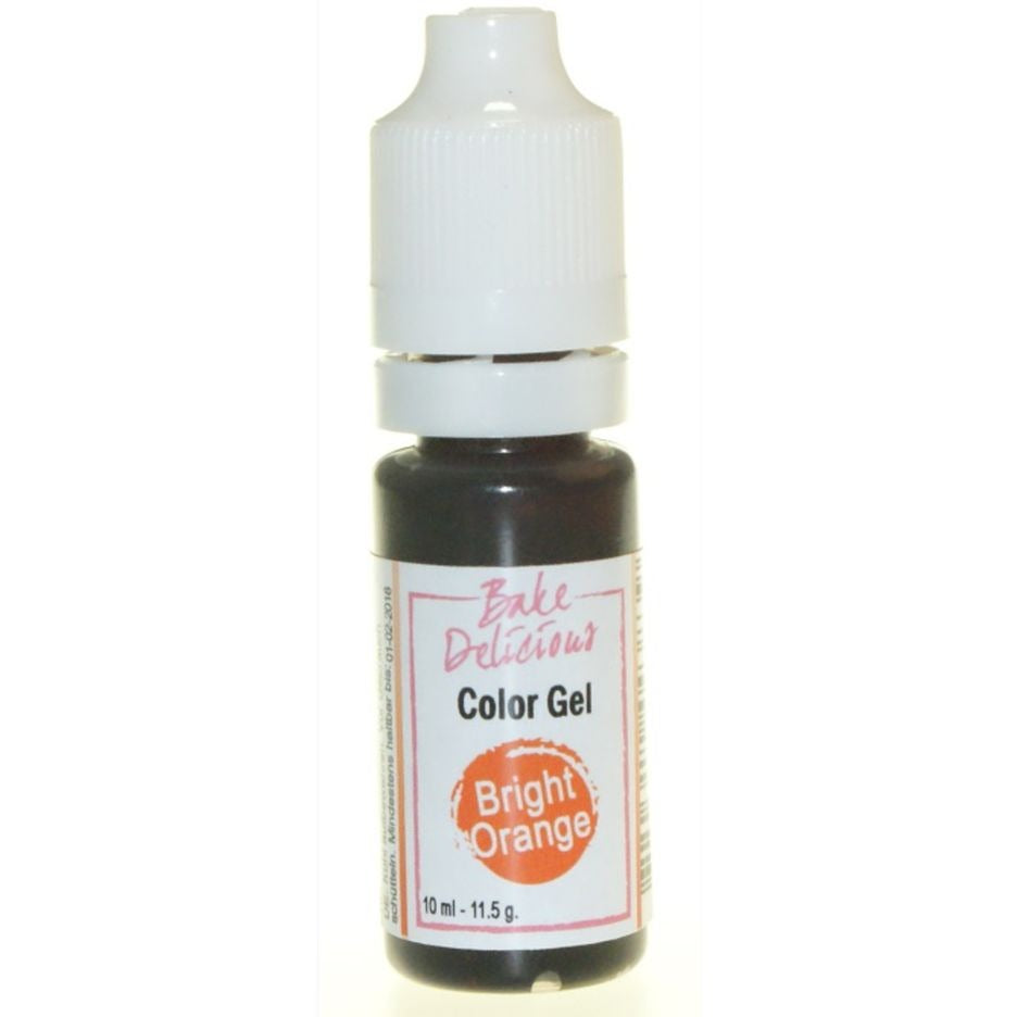 Bake Delicious Color Gel Bright Orange, knijpflesje fel oranje gel kleurstof van 10 ml voor royal icing, fondant en koekjesdeeg