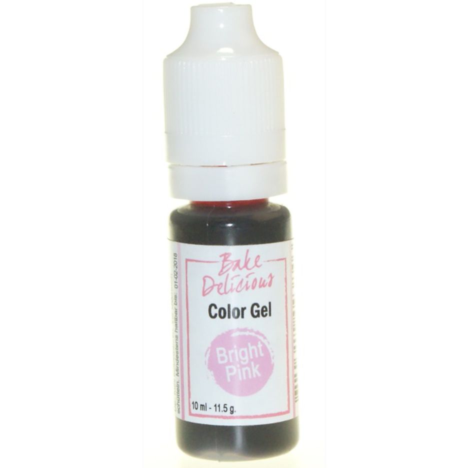 Bake Delicious Color Gel Bright Pink, knijpflesje felroze gel kleurstof van 10 ml voor royal icing, fondant en koekjesdeeg