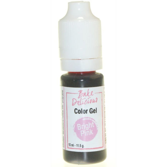 Bake Delicious Color Gel Bright Pink, knijpflesje felroze gel kleurstof van 10 ml voor royal icing, fondant en koekjesdeeg