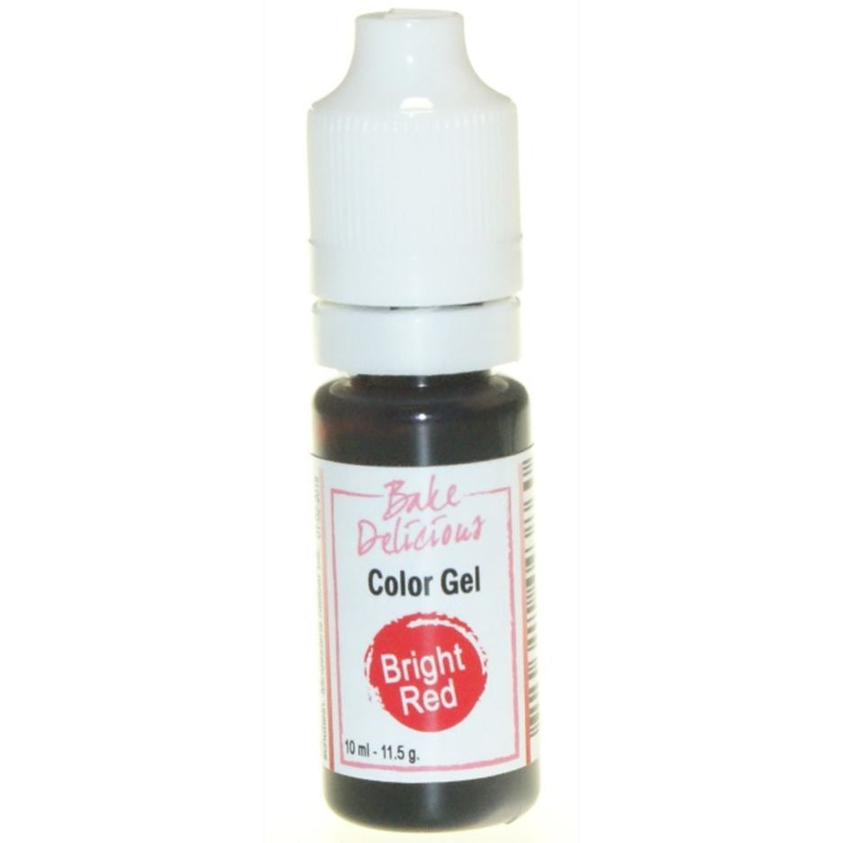 Bake Delicious Color Gel Bright Red, knijpflesje felrode gel kleurstof van 10 ml voor royal icing, fondant en koekjesdeeg