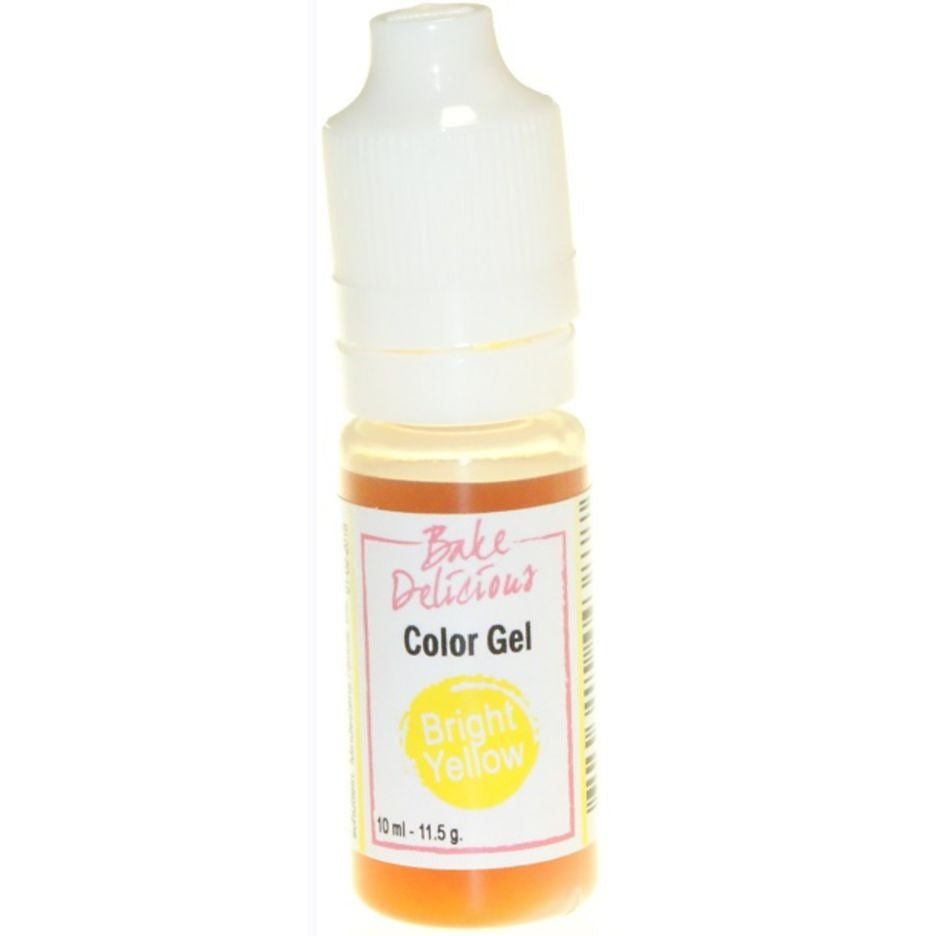 Bake Delicious Color Gel Bright Yellow, knijpflesje heldergele gel kleurstof van 10 ml voor royal icing, fondant en koekjesdeeg