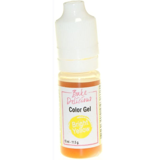 Bake Delicious Color Gel Bright Yellow, knijpflesje heldergele gel kleurstof van 10 ml voor royal icing, fondant en koekjesdeeg