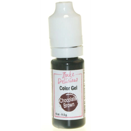 Bake Delicious Color Gel Chocolate Brown, flesje chocoladebruine voedingskleurstof gel van 10 ml voor het kleuren van royal icing, fondant en koekjesdeeg