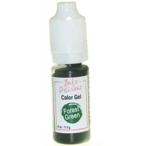 Bake Delicious Color Gel Forest Green, flesje bosgroene voedingskleurstof gel van 10 ml voor het kleuren van royal icing, fondant en koekjesdeeg