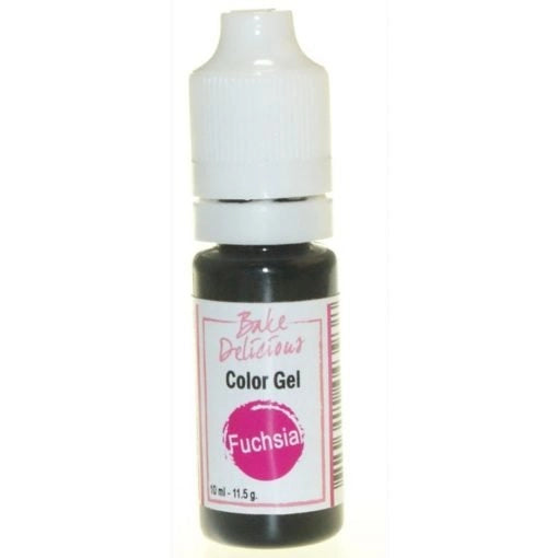 Bake Delicious Color Gel Fuchsia, flesje fuchsiaroze voedingskleurstof gel van 10 ml voor het kleuren van royal icing, fondant en koekjesdeeg