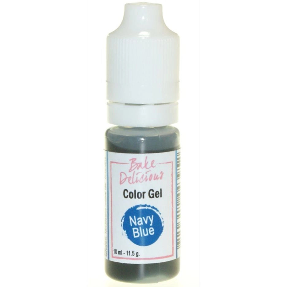Bake Delicious Color Gel Navy Blue, flesje marineblauw voedingskleurstof gel van 10 ml voor het kleuren van royal icing, fondant en koekjesdeeg