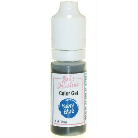 Bake Delicious Color Gel Navy Blue, flesje marineblauw voedingskleurstof gel van 10 ml voor het kleuren van royal icing, fondant en koekjesdeeg