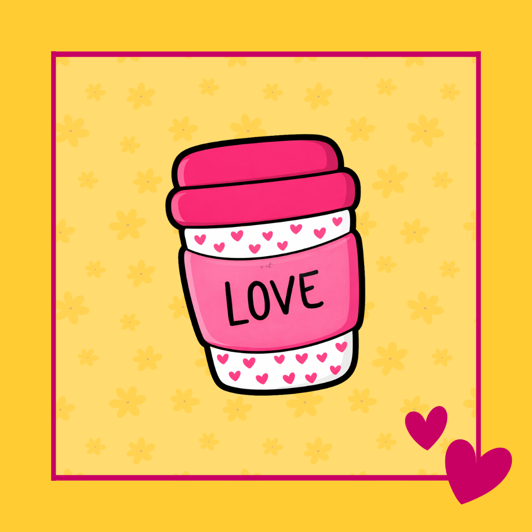 Schattige koekjesuitsteker in de vorm van een latte beker met Love tekst en hartjes, perfect voor Valentijn koekjes bakken en decoreren