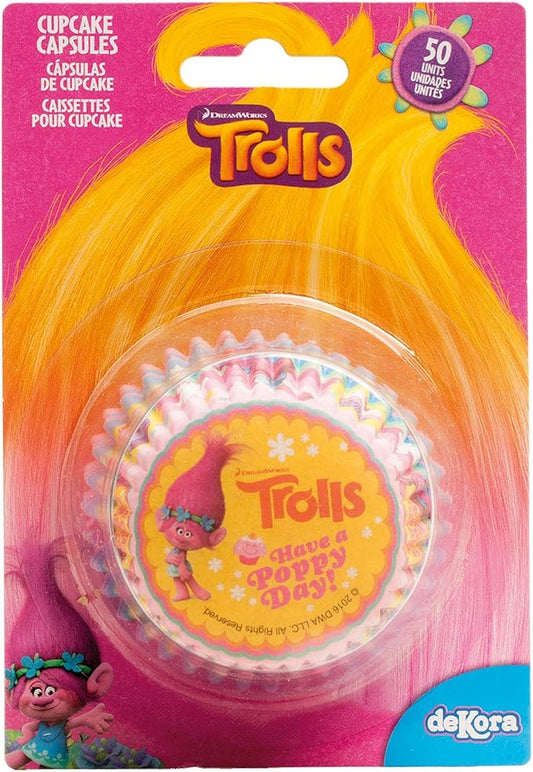 Dekora Trolls cupcakevormpjes, kleurrijke papieren vormpjes met Trolls-print, set van 50