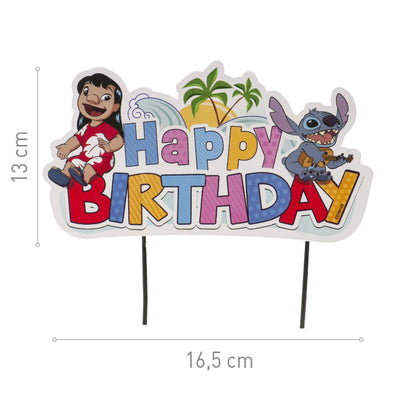 Dekora Lilo en Stitch Happy Birthday taarttopper in Hawaïaanse stijl