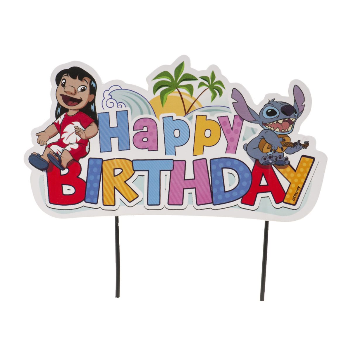 Dekora Lilo en Stitch taarttopper met Happy Birthday tekst, ca. 17 cm