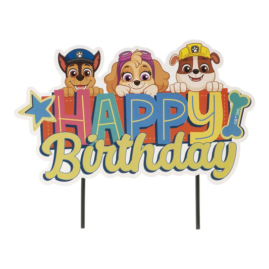 Dekora Paw Patrol taarttopper met Happy Birthday tekst, ca. 17x15 cm