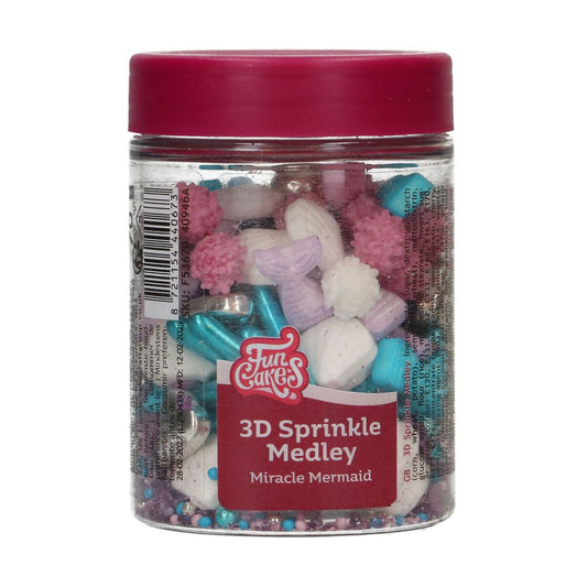 Potje FunCakes 3D Sprinkle Medley Miracle Mermaid – kleurrijke mix met zeemeerminstaartjes, schelpen en parels

