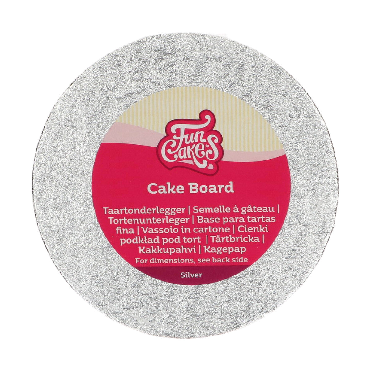 Rond zilveren FunCakes cake board van 15 cm, dunne onderlegger voor taart of koekjesproject