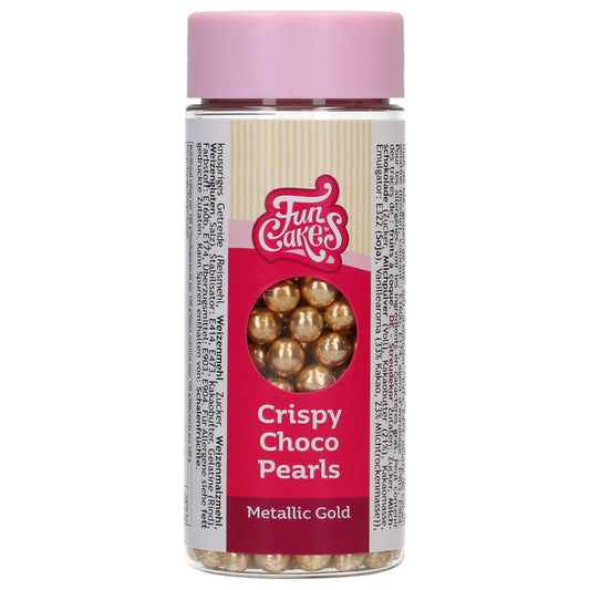 Verpakking FunCakes Crispy Choco Parels goud 60 g, knapperige goudkleurige chocoparels
