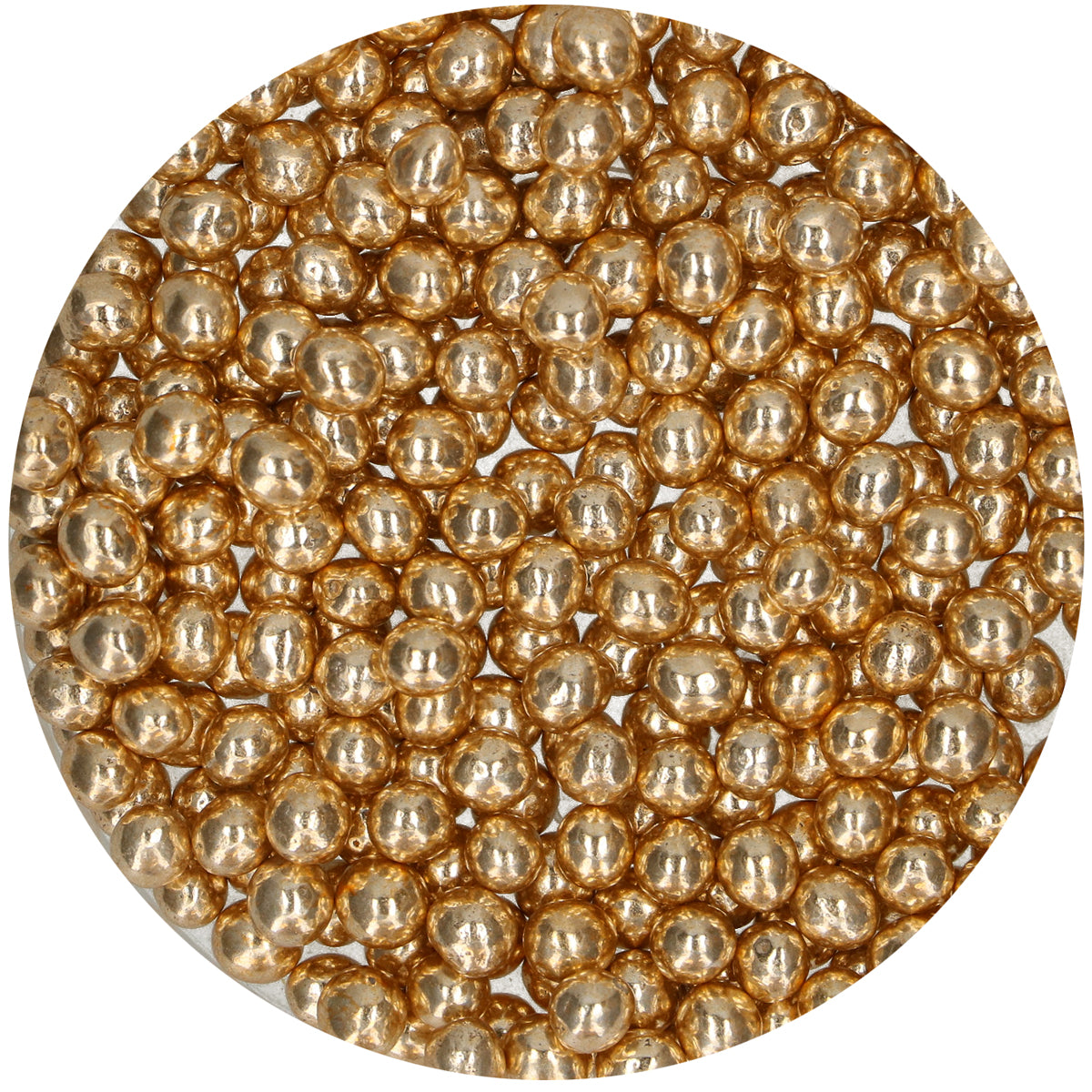 FunCakes Crispy Choco Parels goud van dichtbij, knapperige goudkleurige parels voor op koekjes
