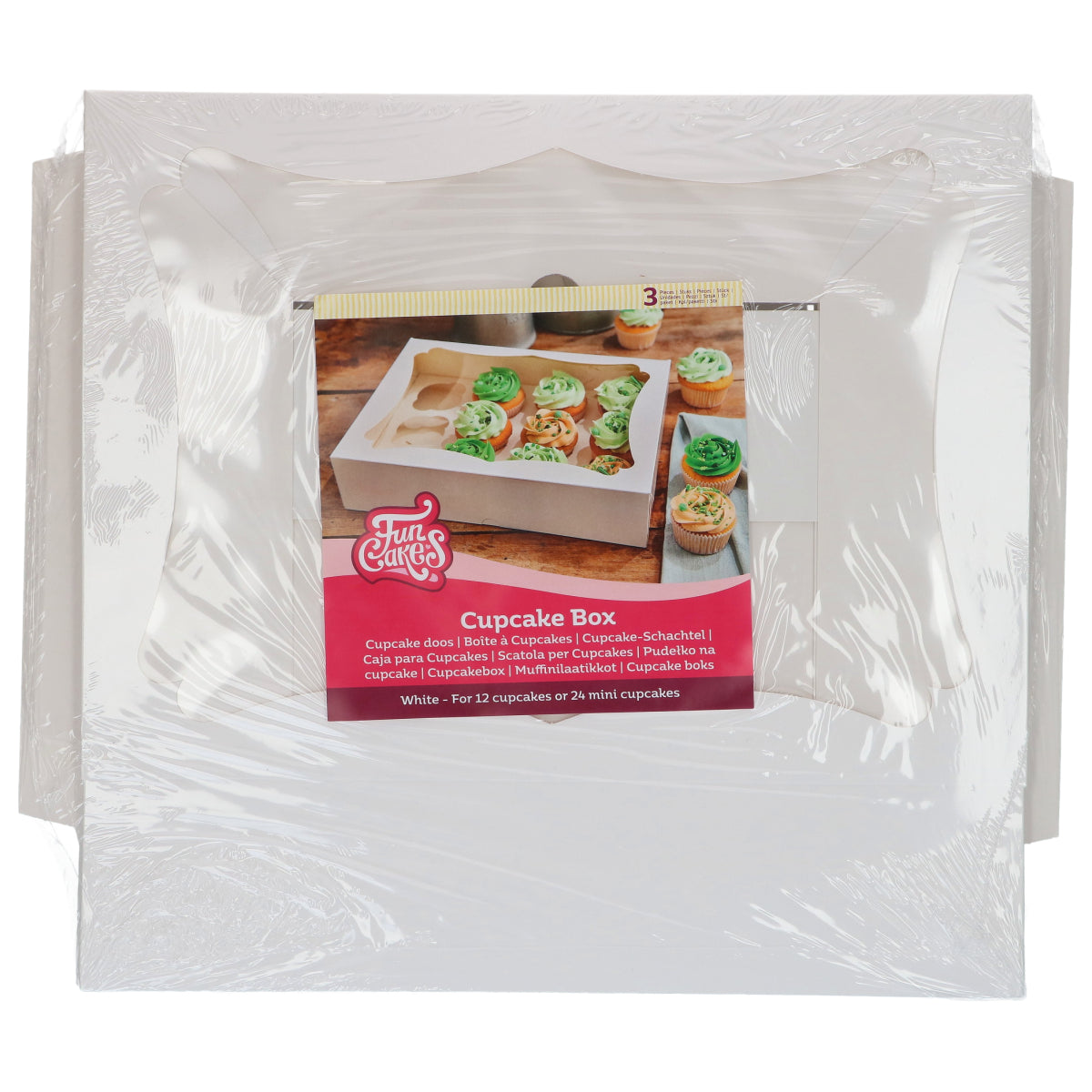 Witte Funcakes cupcake doos met venster voor 12 cupcakes
