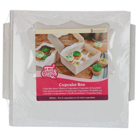 Witte Funcakes cupcake doos met venster voor 6 cupcakes
